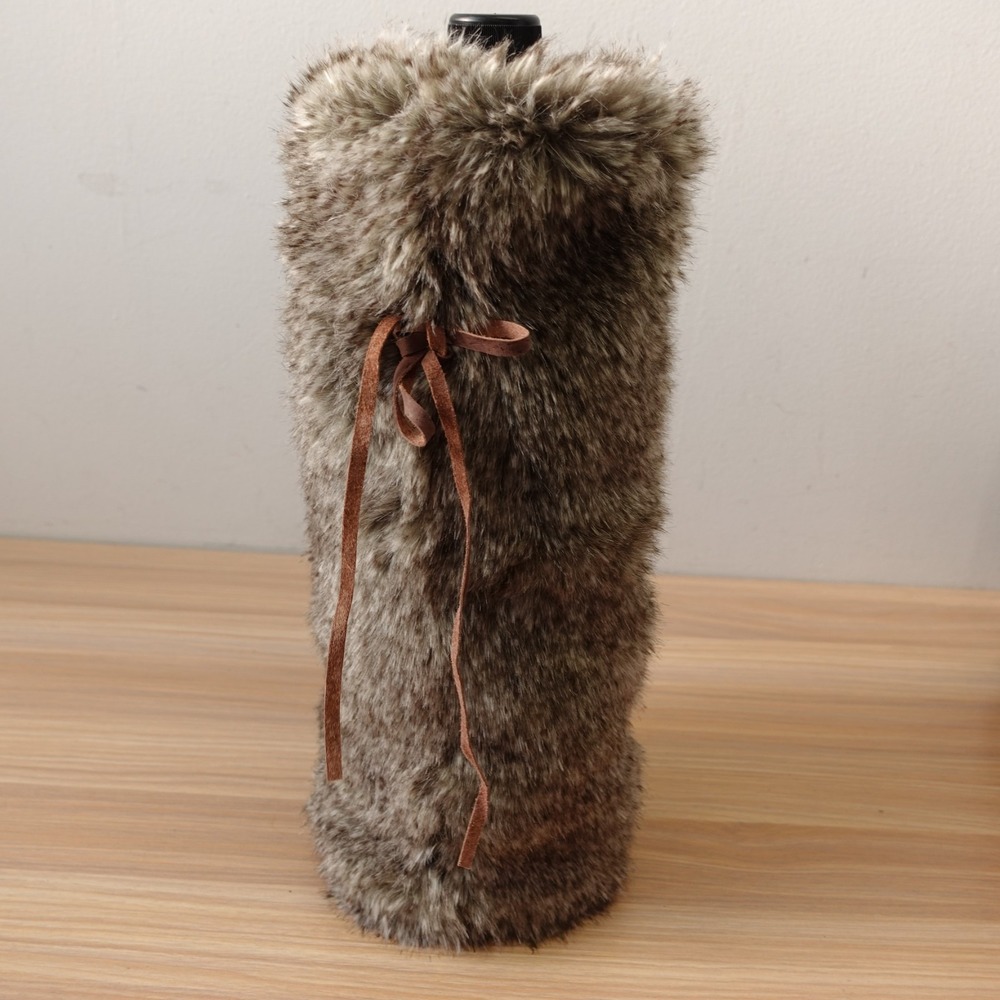 Restoration Hardware Wine Bag Faux Fur Bottle Wine Gift Winter Holiday